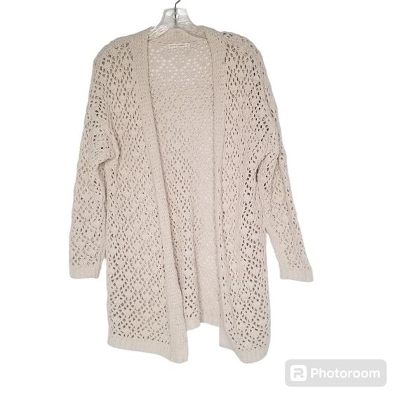 Moon & Madison Cream Crochet Open Knit Cardigan Small Boho Lagenlook Hippie - Picture 2 of 8